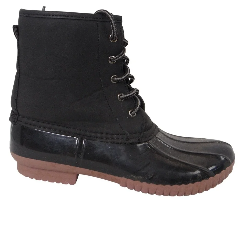 Charlotte Russe Black Lace‎ Up Duck Boots Waterproof Rubber Sole Plaid Lined